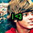 Pixelated image of a person with light brown hair wearing red clothing, featuring overlaid text elements in green, blue, and orange.