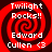 Red and dark red spiral background with white text reading "Twilight Rocks!! Edward Cullen <3" in four identical quadrants.