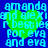 Blue background with four identical green heart shapes overlaid by light blue text reading "amanda and alexia r besties for eva and eva" in pixelated font.