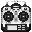 Pixelated animated contact sheet of a remote control icon with five sequential frames showing knob movements across a 3x2 grid layout on gray background.