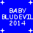 Blue background with white pixelated text and star shapes arranged in a pattern
