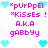 Pixelated icon with cyan hearts and pink text reading "*pUrPpEl *KisSes ! A.k.A gABByy" on white background.