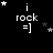 A black background displays white text 'i rock =]' with animated stars moving around the text in a of nine positions