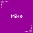 Purple background with repeated white text 'Mike' and alternating star-and-dot patterns in pixelated style.
