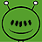 A 4-frame animated contact sheet of a green alien buddy icon with antennae, showing sequential changes in eye shapes across frames on a solid green background.