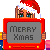 Pixel art Christmas-themed buddy icon featuring a character with Santa hat peeking over a red retro TV displaying 'MERRY XMAS' text.