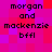 Pixelated text 'morgan and mackenzie bffl' on a of red and purple squares with shifting color patterns