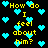 Yellow pixelated text repeats 'How do I feel about him?' on black background with cyan hearts floating around.