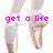 Pixelated ballet dancer legs in pointe shoes with pink text overlays reading 'get a life', 'and.........', and 'DANCE!!!' across four