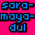 Pixelated image with pink background displaying blue text 'soro-moyo-dul' alongside a woman in white top and floral dress.