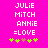 Pixelated text and symbols on a bright pink background with green and brown star-like shapes.