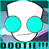 Animated sequence of a cartoon character with large cyan eyes and white face, showing mouth expressions changing from closed to open to smiling while text repeats below.