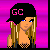 Animated contact sheet showing a pixel art character in various poses with pink text phrases on black background.