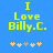 Blue background with yellow text reading "I Love Billy.C." and five star-like symbols below, two versions showing different star symbol arrangements.