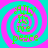 Four identical spiral with cyan and magenta rings, each containing green text reading 'Ali is the peice' in a pixelated font
