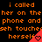 Orange pixelated text repeats 'i called her on the phone and phone and phone and she touches herself' over black background with red triangular shapes containing heart symbols.