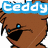 Brown teddy bear with blue eyes and black nose in three views: top-left shows 'teddy' text, bottom-left shows 'love...' text, right side is cropped.