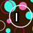 Brown background with cyan and pink circles, white outlines; black text boxes display "I", "am", and "BORED!" in sequence.