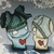 Two pixelated figures with dark green hair and red heart symbols on their chests stand side-by-side against a gray background.