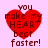 Red heart-shaped icon with text "you make my HEART beat faster!" on light pink background, four identical static frames displayed in a