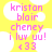 Yellow background with white cloud shapes and pink text reading 'kristan blair cheney i luv uu! <33' in pixelated font.
