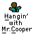 Pixelated icon of a figure in a teal jacket with brown accents, standing against a gray background with text below reading 'Hangin' with Mr. Cooper'.