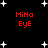 Black background with white star shapes and red text reading 'MiNo Eye' in four positions, arranged in a pattern with visible pixelation
