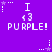 Purple background with repeated white text 'I <3 PURPLE!' and star-shaped pixel art elements in two alternating states.