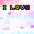 Pixelated text "I LOVE" in rainbow colors appears four times on a pastel gradient background with subtle purple and blue accents, while the bottom-right instance adds "TREVOR" below.