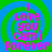 Four identical display pink text on a blue-green spiral background with visible pixelation