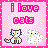 A 48x48 pixel animated buddy icon featuring two cats and text on a pink background, displayed as a contact sheet with two frames showing slight animation differences.