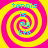 Four identical spiral patterns with alternating pink and yellow rings, each containing the text "tennis is my life" in cyan pixelated letters.