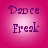 Four identical pink circular icons arranged in a , each containing the text "Dance" above "Freak" in purple serif font