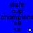 Blue background with repeated text 'state cup', 'champions', '08', '<3' and small white symbols changing across frames.