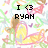 Pixelated icon with black text 'I <3 RYAN' over a pastel floral background featuring pink, yellow, and green hues.