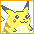 Pixelated yellow creature with black-tipped ears, red cheek circles, and brown patches on its back appears in a