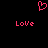 Pixelated pink heart symbol above two instances of the word 'Love' on a black background.