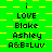 Green and yellow checkered background with repeated text blocks showing 'i LOVE Blake Ashley AS&B=Luv' in black pixelated font across multiple