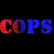 Animated text transitions from 'COPSCOPS' to 'COPS' with red and blue gradient lettering on black background.
