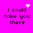 A bright pink background displays four identical text blocks reading "i could take you there" with pixelated white symbols above each block.