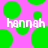 Pixelated green circles float on a pink background with the text 'hannah' repeated in white pixel font.