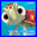 Pixelated cartoon turtle with large eyes and a red shell, set against a blue background.