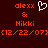 Red background with orange text 'alexx', '&', 'Nikki', and date '[12/22/07]' alongside a white pixelated heart symbol.