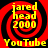 Red and black spiral background with yellow text 'jared head 2000' above 'YouTube' in four identical