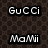 Static pixel art displays 'GuCCI' above 'MaMii' in white block letters on dark checkered background.