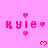 Pixelated pink background with repeated 'Kyle' text and heart symbols in red and pink, arranged in a pattern