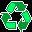 Six green recycling symbols arranged in two on a black background, each with distinct pixel variations across the frames