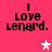 A pink background displays four identical text blocks reading "I Love Lenard." with a white star in the center top and a light pink star at bottom right.
