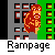 Pixelated red ape-like character in multiple poses against gray building with green vertical stripe, each frame labeled "Rampage" below.