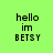 Four pixelated text display 'hello im BETSY' in black on green and cyan backgrounds with varying color schemes